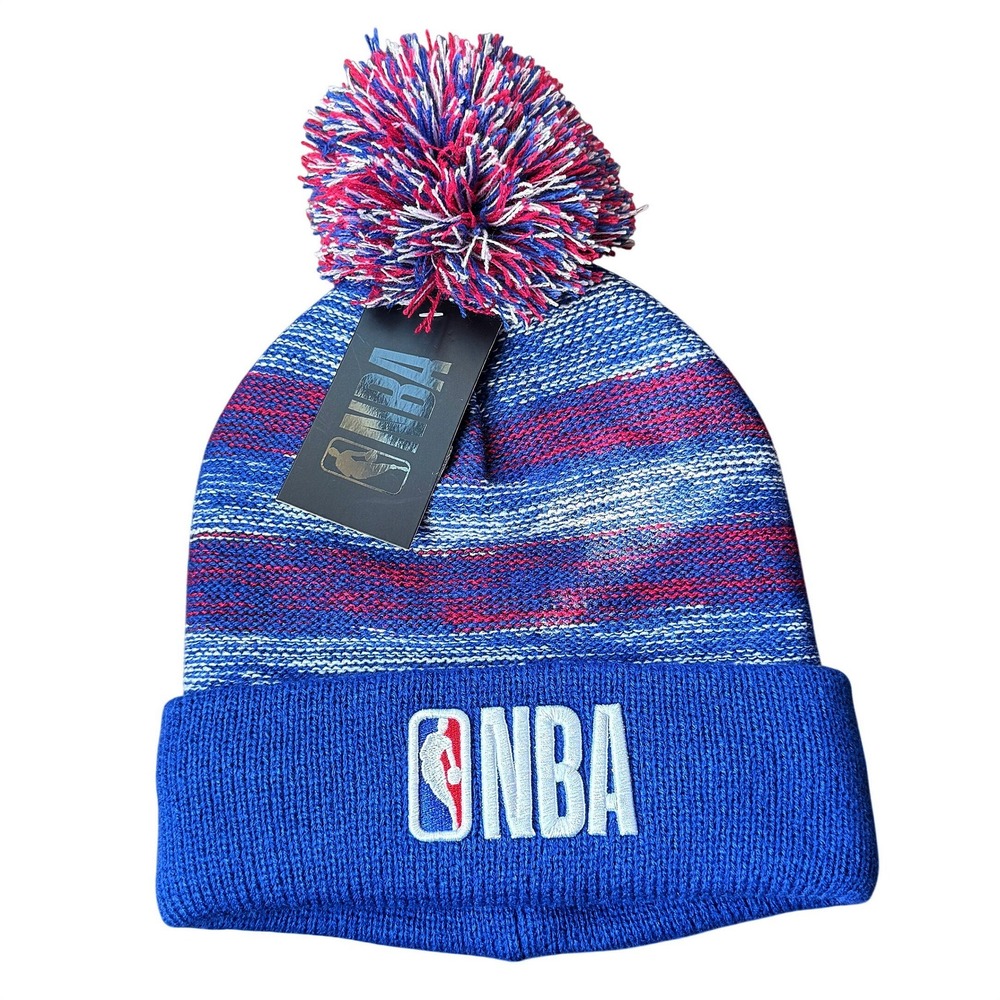 Official NBA Cuffed‎ Pom Beanie Hat Blue Red White Space Dye Knit New With Tags